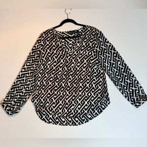INC International Concepts Black White Geo Print Hi-Low Blouse Top Sz 12